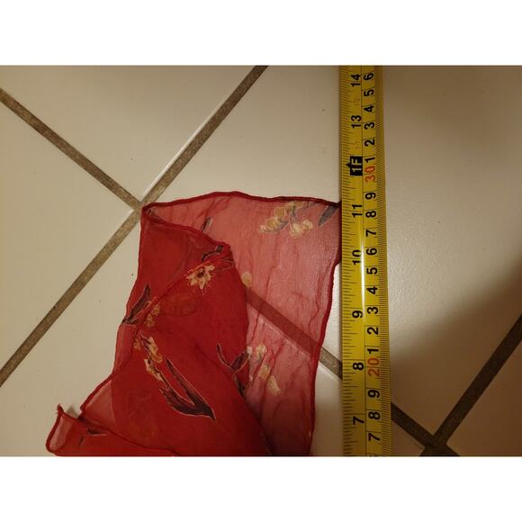 Vtg Tess Flare Sleeve Ruffle V Neck Tie-Front Floral Silk Sheer Top Red Size 14 - Picture 10 of 11